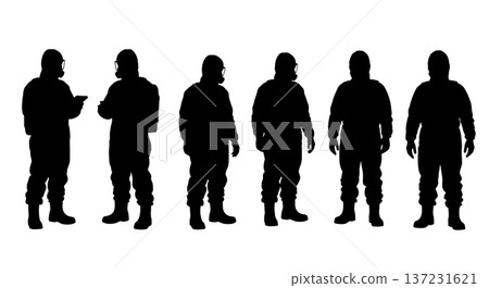 Black Solid Computer Scientist Silhouettes With Laptops Set of Six on White Background 137231621