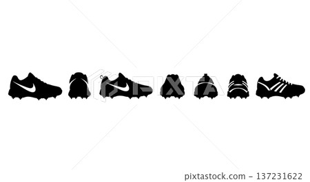 Black Solid Cricket Spiked Trainer Silhouettes Set of Six on White Background 137231622