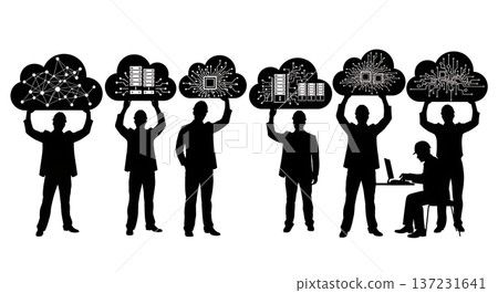 Black Solid Cloud Architect Prop Silhouettes Set of Six on White Background 137231641