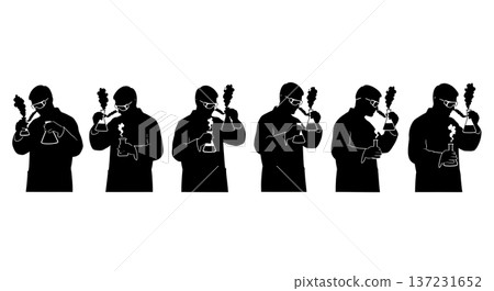 Black Solid Chemist Wafting Technique Silhouettes Set of Six on White Background Black Solid Chemist Wafting Technique Silhouettes Set of Six on White Background 137231652