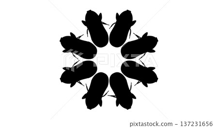 Black Solid Trainers Circle Arrangement Silhouettes Set of Six on White Background Black Solid Trainers Circle Arrangement Silhouettes Set of Six on White Background 137231656