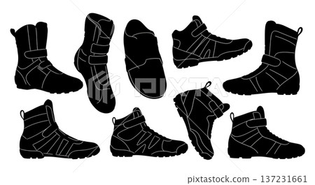 Black Solid Cheerleading Stunt Shoe Silhouettes Set of Six on White Background Black Solid Cheerleading Stunt Shoe Silhouettes Set of Six on White Background 137231661