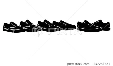 Black Solid Canvas Skate Shoe Silhouettes Set of Six on White Background Black Solid Canvas Skate Shoe Silhouettes Set of Six on White Background 137231837