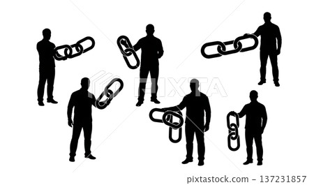 Black Solid Blockchain Developer Chain Silhouettes Set of Six on White Background 137231857