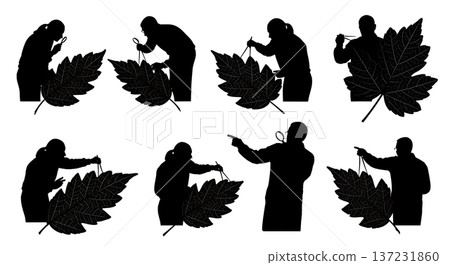 Black Solid Botanist Leaf Tweezers Silhouettes Set of Six on White Background Black Solid Botanist Leaf Tweezers Silhouettes Set of Six on White Background 137231860
