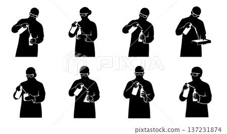 Black Solid Biologist Wash Bottle Silhouettes Set of Six on White Background 137231874