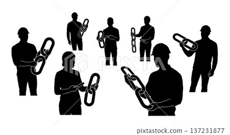 Black Solid Blockchain Developer Chain Silhouettes Set of Six on White Background Black Solid Blockchain Developer Chain Silhouettes Set of Six on White Background 137231877