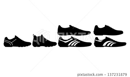 Black Solid Automotive Driving Shoe Silhouettes Set of Six on White Background 137231879