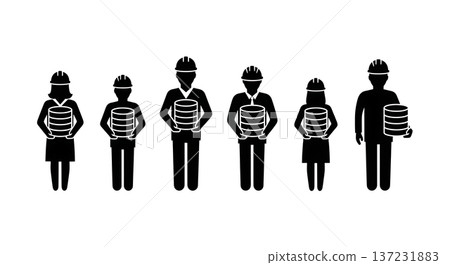 Black Solid Backend Developer Database Silhouettes Set of Six on White Background Black Solid Backend Developer Database Silhouettes Set of Six on White Background 137231883