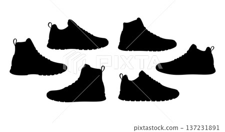 Black Solid Bespoke Handmade Trainer Silhouettes Set of Six on White Background 137231891