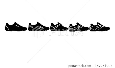 Black Solid Automotive Driving Shoe Silhouettes Set of Six on White Background Black Solid Automotive Driving Shoe Silhouettes Set of Six on White Background 137231902