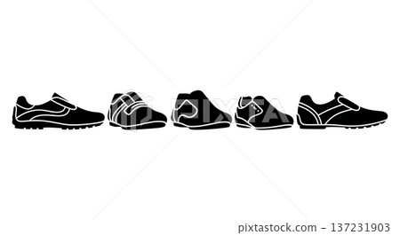 Black Solid Automotive Driving Shoe Silhouettes Set of Six on White Background Black Solid Automotive Driving Shoe Silhouettes Set of Six on White Background 137231903