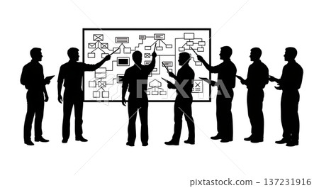 Black Solid App Architect Whiteboard Silhouettes Set of Six on White Background 137231916