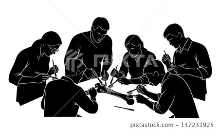 Black Solid Archaeologist Bone Clean Silhouettes Set of Six on White Background Black Solid Archaeologist Bone Clean Silhouettes Set of Six on White Background 137231925