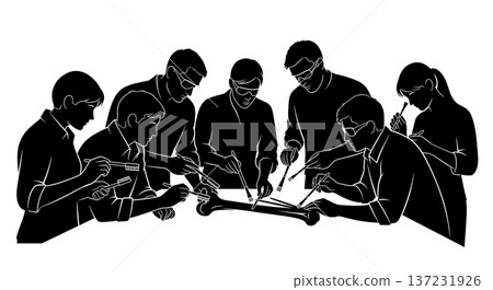 Black Solid Archaeologist Bone Clean Silhouettes Set of Six on White Background 137231926