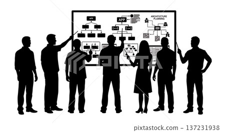 Black Solid App Architect Whiteboard Silhouettes Set of Six on White Background Black Solid App Architect Whiteboard Silhouettes Set of Six on White Background 137231938