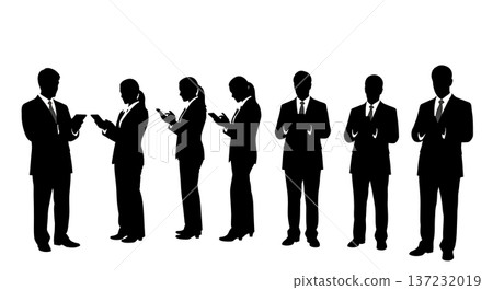 Black Solid Analyst Silhouettes Using Calculators Set of Six on White Background Black Solid Analyst Silhouettes Using Calculators Set of Six on White Background 137232019