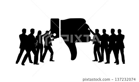 Black Solid Analyst Silhouettes Holding Thumb Down Set of Six on White Background Black Solid Analyst Silhouettes Holding Thumb Down Set of Six on White Background 137232074