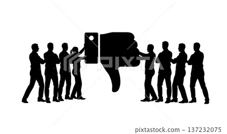 Black Solid Analyst Silhouettes Holding Thumb Down Set of Six on White Background 137232075
