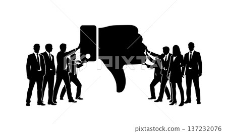 Black Solid Analyst Silhouettes Holding Thumb Down Set of Six on White Background Black Solid Analyst Silhouettes Holding Thumb Down Set of Six on White Background 137232076