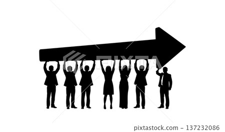 Black Solid Analyst Silhouettes Holding Upload Arrow Set of Six on White Background 137232086