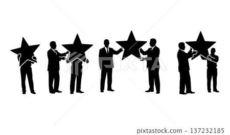 Black Solid Analyst Silhouettes Holding Star Shape Set of Six on White Background 137232185