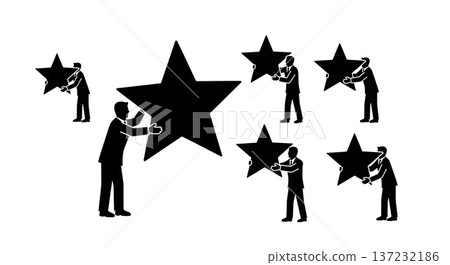 Black Solid Analyst Silhouettes Holding Star Shape Set of Six on White Background 137232186