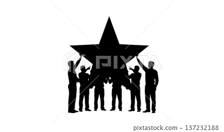 Black Solid Analyst Silhouettes Holding Star Shape Set of Six on White Background Black Solid Analyst Silhouettes Holding Star Shape Set of Six on White Background 137232188