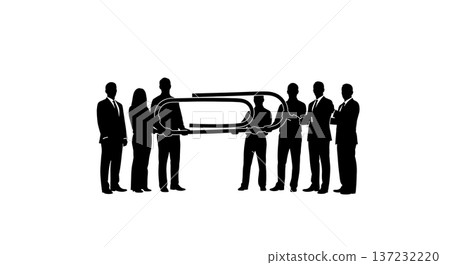 Black Solid Analyst Silhouettes Holding Paperclip Set of Six on White Background Black Solid Analyst Silhouettes Holding Paperclip Set of Six on White Background 137232220