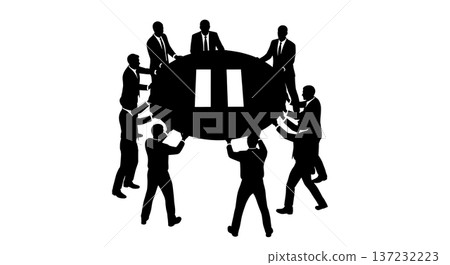 Black Solid Analyst Silhouettes Holding Pause Button Set of Six on White Background Black Solid Analyst Silhouettes Holding Pause Button Set of Six on White Background 137232223