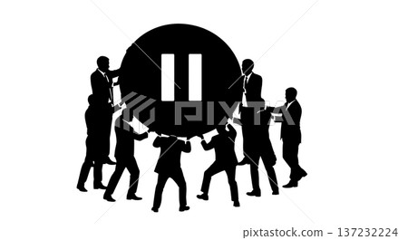 Black Solid Analyst Silhouettes Holding Pause Button Set of Six on White Background Black Solid Analyst Silhouettes Holding Pause Button Set of Six on White Background 137232224