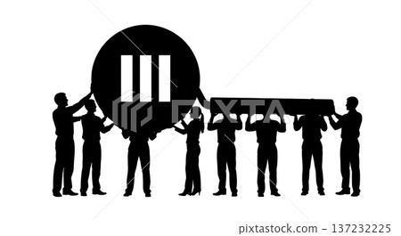 Black Solid Analyst Silhouettes Holding Pause Button Set of Six on White Background Black Solid Analyst Silhouettes Holding Pause Button Set of Six on White Background 137232225