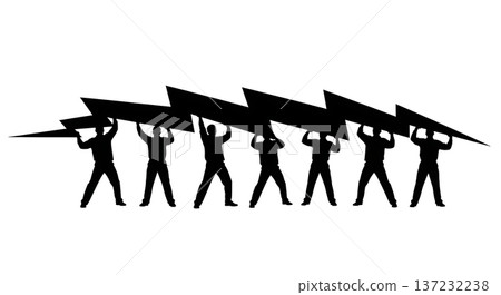 Black Solid Analyst Silhouettes Holding Lightning Bolt Set of Six on White Background Black Solid Analyst Silhouettes Holding Lightning Bolt Set of Six on White Background 137232238