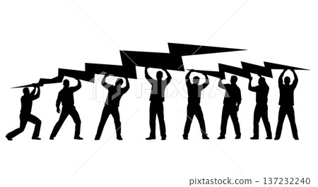 Black Solid Analyst Silhouettes Holding Lightning Bolt Set of Six on White Background 137232240