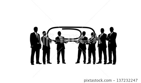 Black Solid Analyst Silhouettes Holding Paperclip Set of Six on White Background 137232247