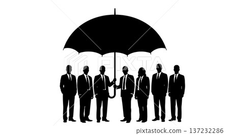 Black Solid Analyst Silhouettes Holding Giant Umbrella Set of Six on White Background 137232286