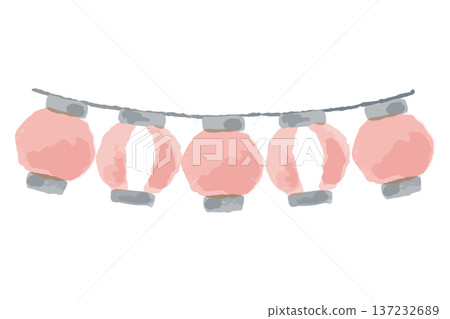 August watercolor illustration series for kindergartens and nursery schools | Lined up festival lanterns 137232689