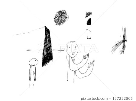[透明背景] 單色線條畫，描繪抽象形狀和兩個人物 137232865