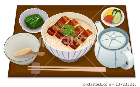 日式套餐「Hitsumabushi」的寫實插圖 日式套餐「Hitsumabushi」的寫實插圖 137233215