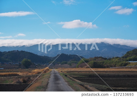 A view of the Aoyama Plateau, covered in blue skies and the first spring wind, from Isshiki-cho, Tsu City 137233693