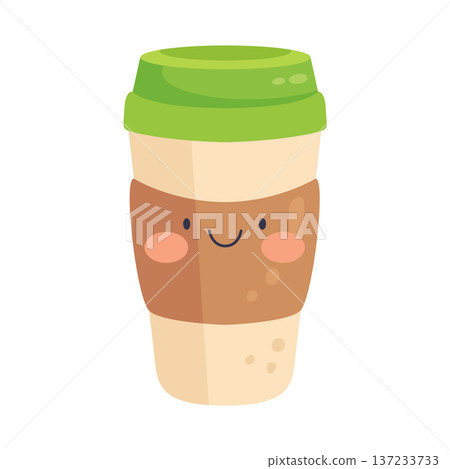 Cute reusable coffee cup kawaii character Cute reusable coffee cup kawaii character 137233733