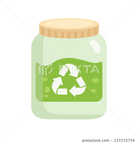 Glass jar with green liquid and recycle symbol Glass jar with green liquid and recycle symbol 137233734