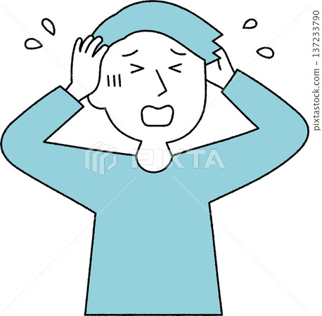 A young man in trouble holding his head, monochromatic A young man in trouble holding his head, monochromatic 137233790