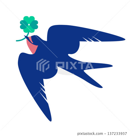 Cute illustration of a four-leaf clover and swallows Cute illustration of a four-leaf clover and swallows 137233937