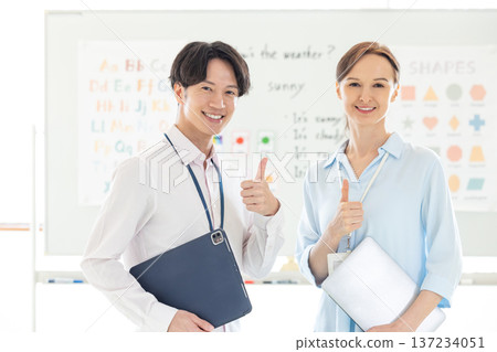 English conversation class: Portraits of foreign and Japanese teachers 137234051