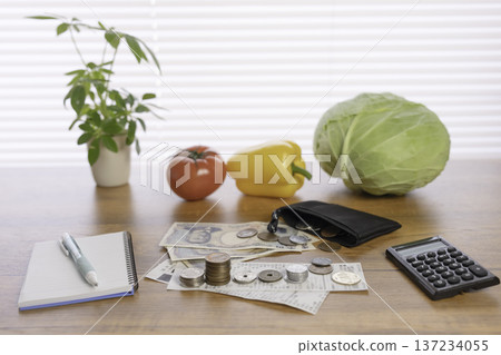 Japanese coins and receipts, saving money, household management, shopping Japanese coins and receipts, saving money, household management, shopping 137234055