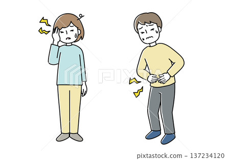 圖：一位頭痛的女士和一位胃痛的男士 137234120