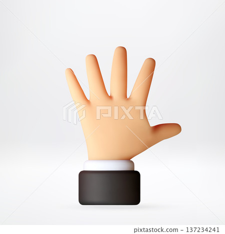 3D Cartoon hand showing number five gesture 3D Cartoon hand showing number five gesture 137234241