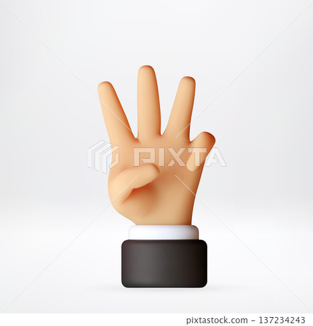 3D Hand with three fingers up and closed fist. 3D Hand with three fingers up and closed fist. 137234243