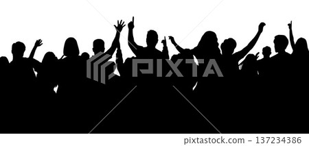 Cheering crowd at concert, cheering fans in crowd, group people 137234386